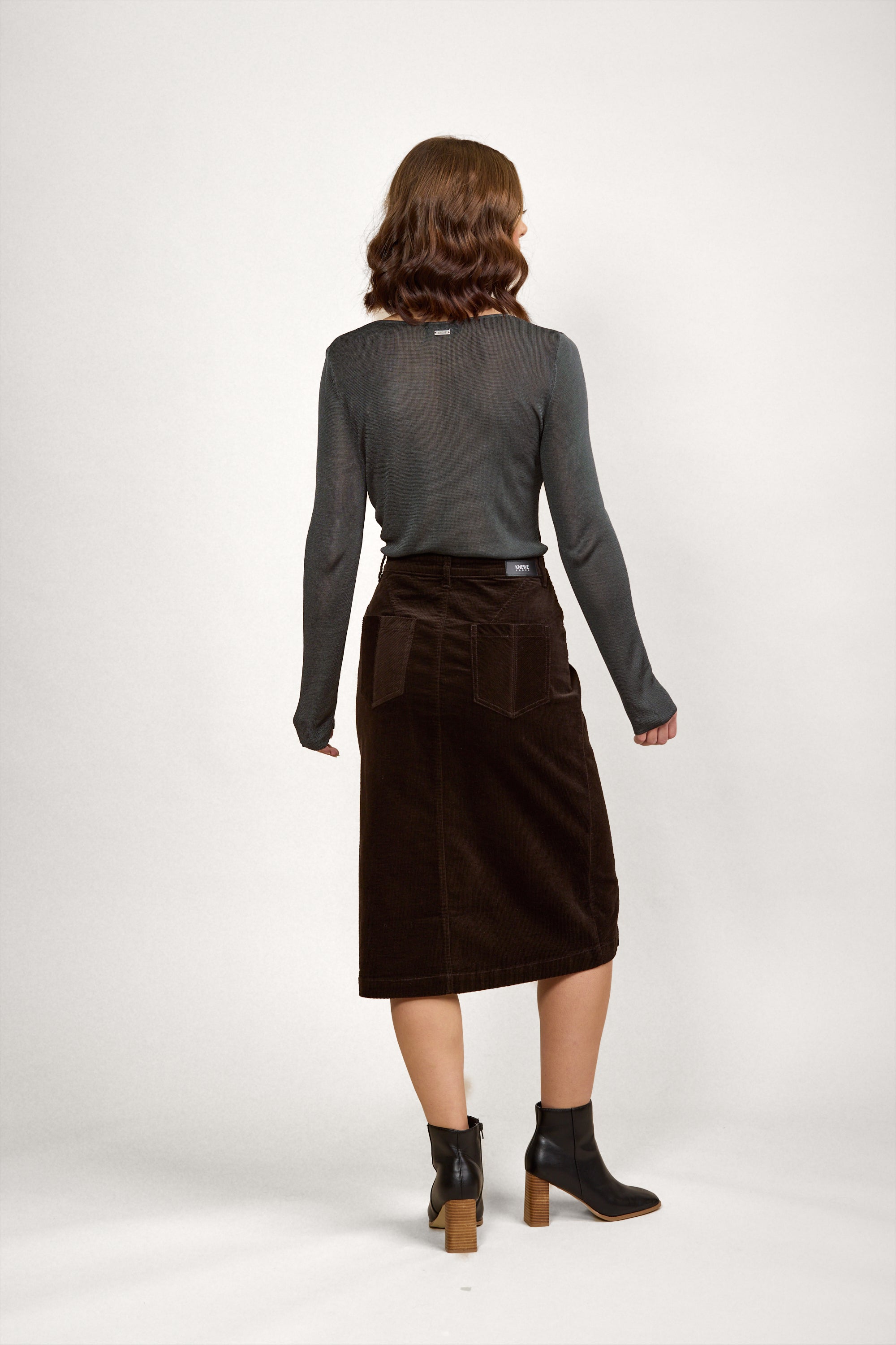 K4028C Koa Cord Skirt - Soot - Knewe Label