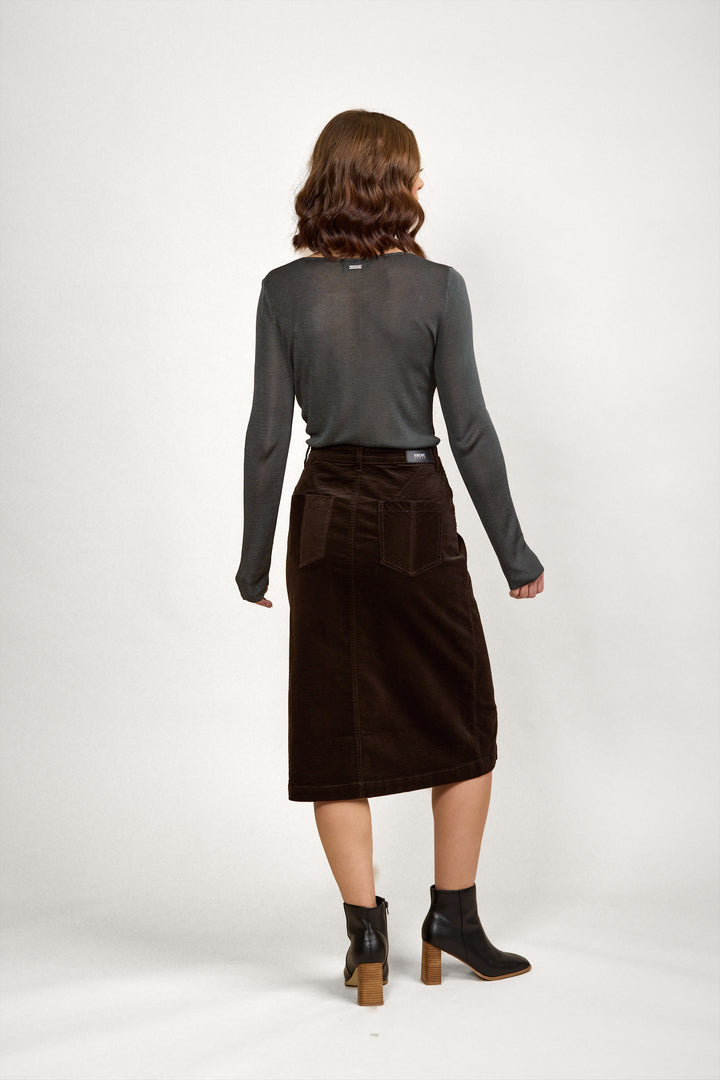 K4028C Koa Cord Skirt - Soot - Knewe Label
