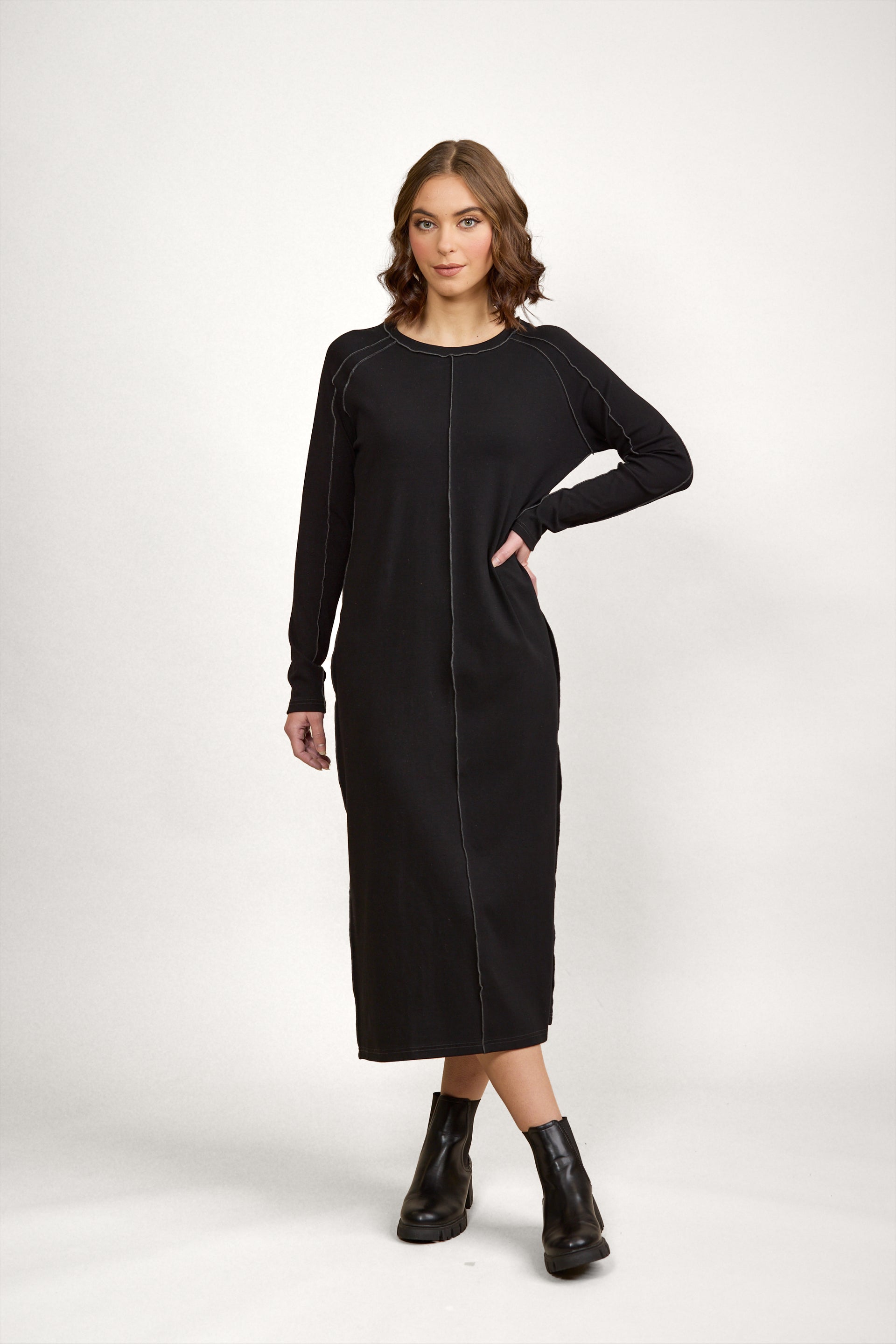 K1055 Alex Dress - Black/Charcoal - Knewe Label
