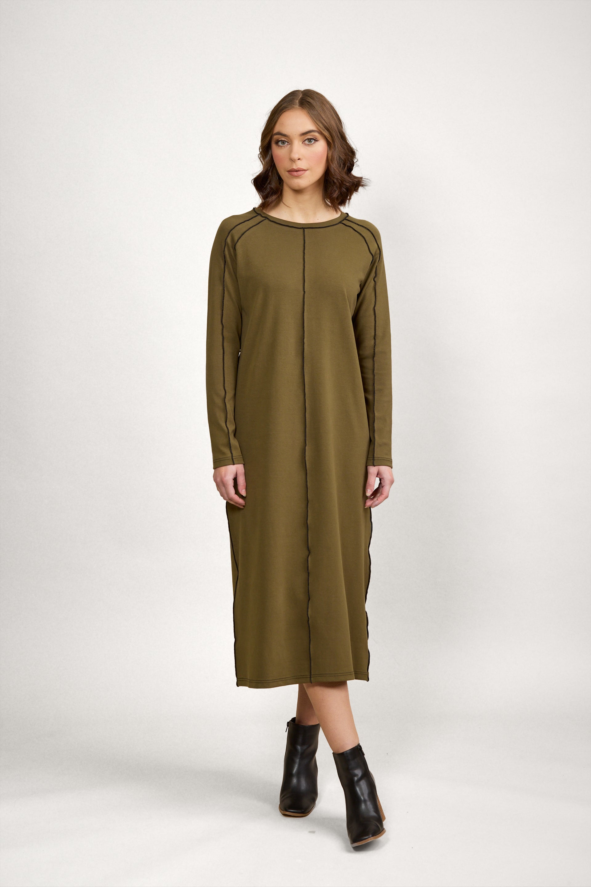 K1055 Alex Dress - Olive/Black - Knewe Label