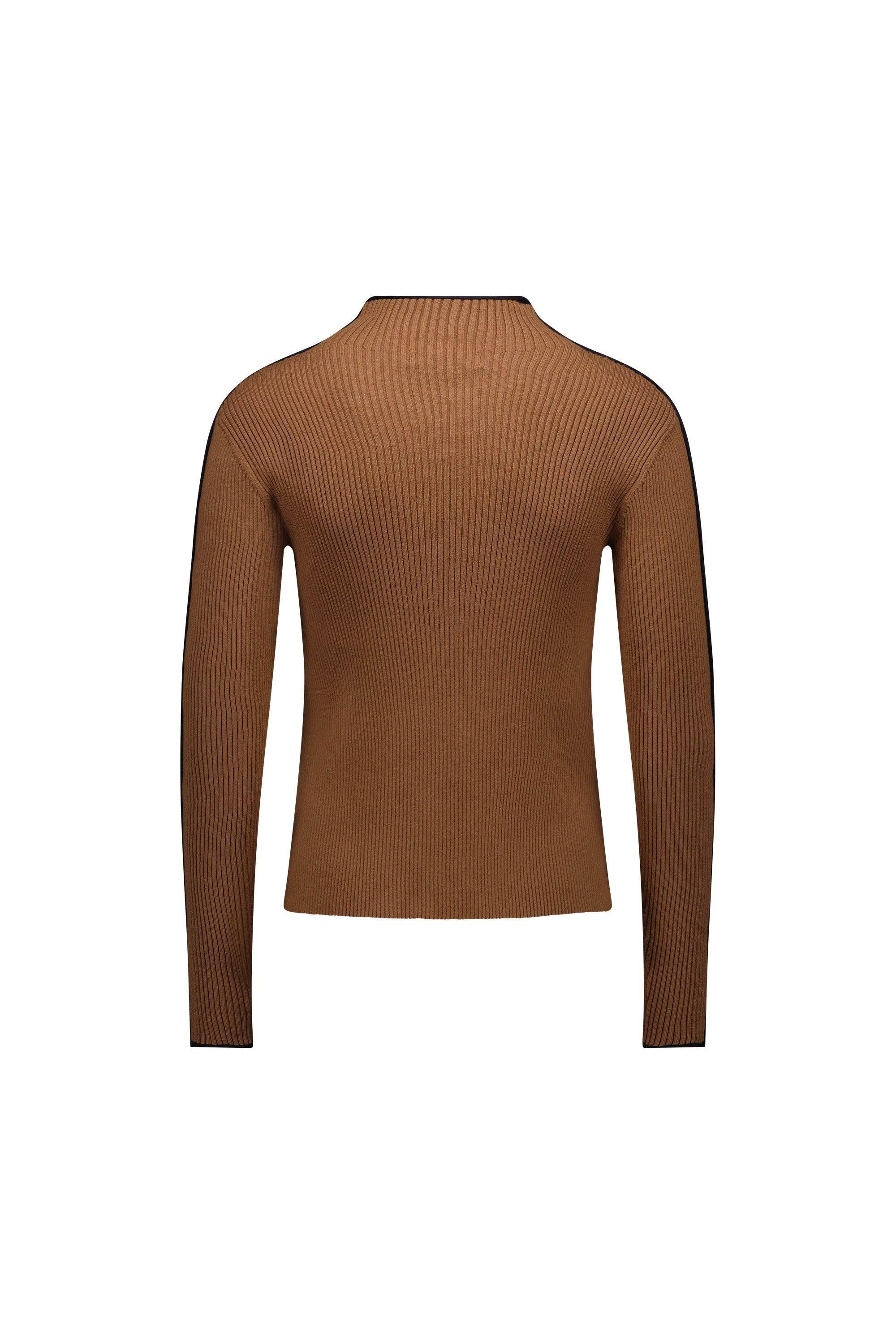 KNEWE Label women's K2019 Cube Sweater Tobacco in Ink - close-up fabric detail