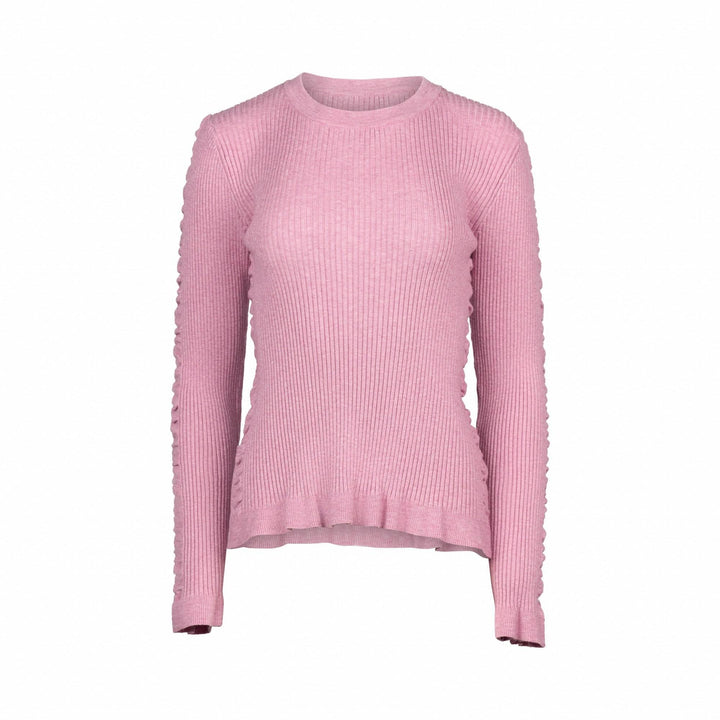 KNEWE Label women's K2031 Luxe Sweater in Rose - close-up fabric detail