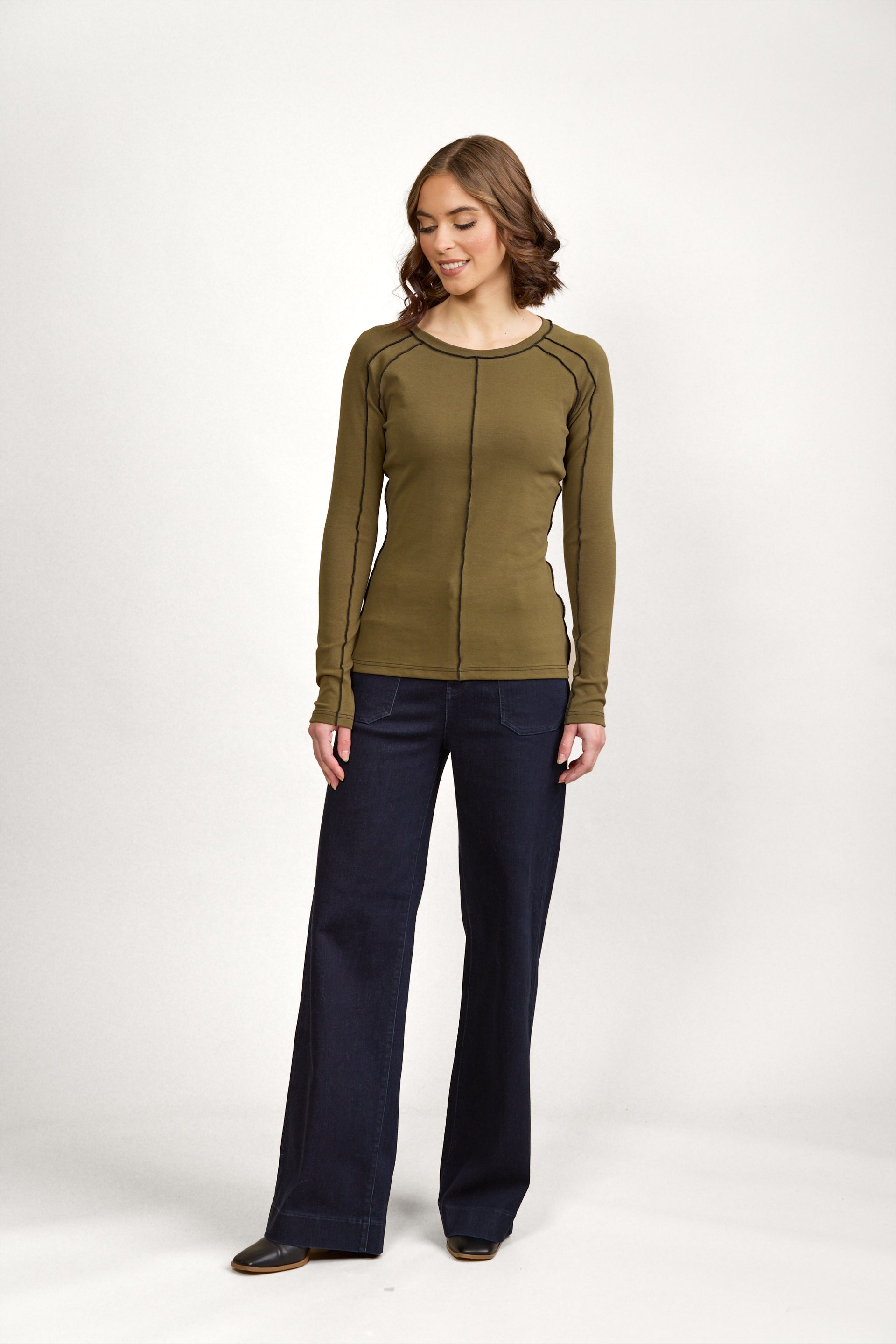 K3054 Alex Top - Olive/Black - Knewe Label