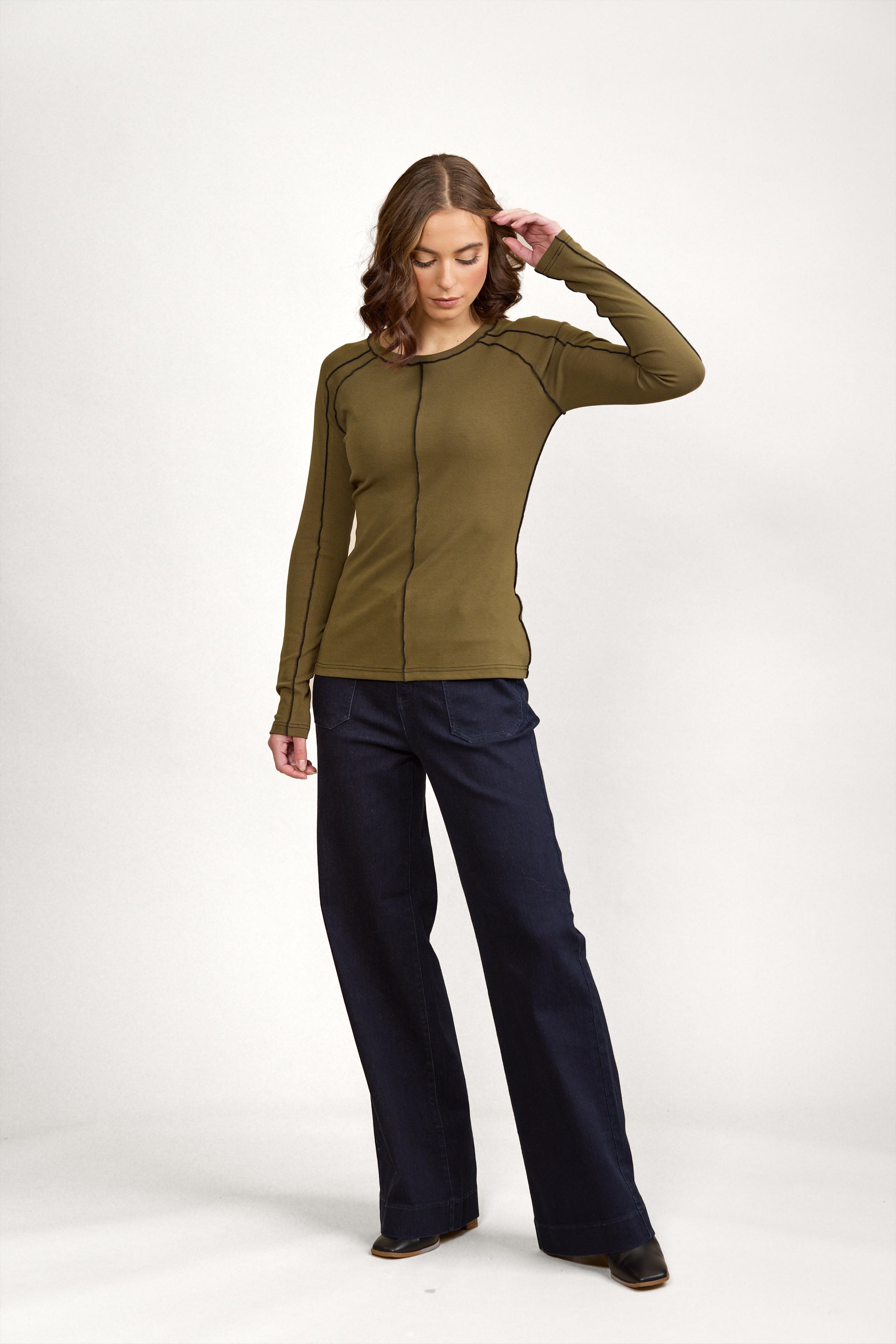 K3054 Alex Top - Olive/Black - Knewe Label