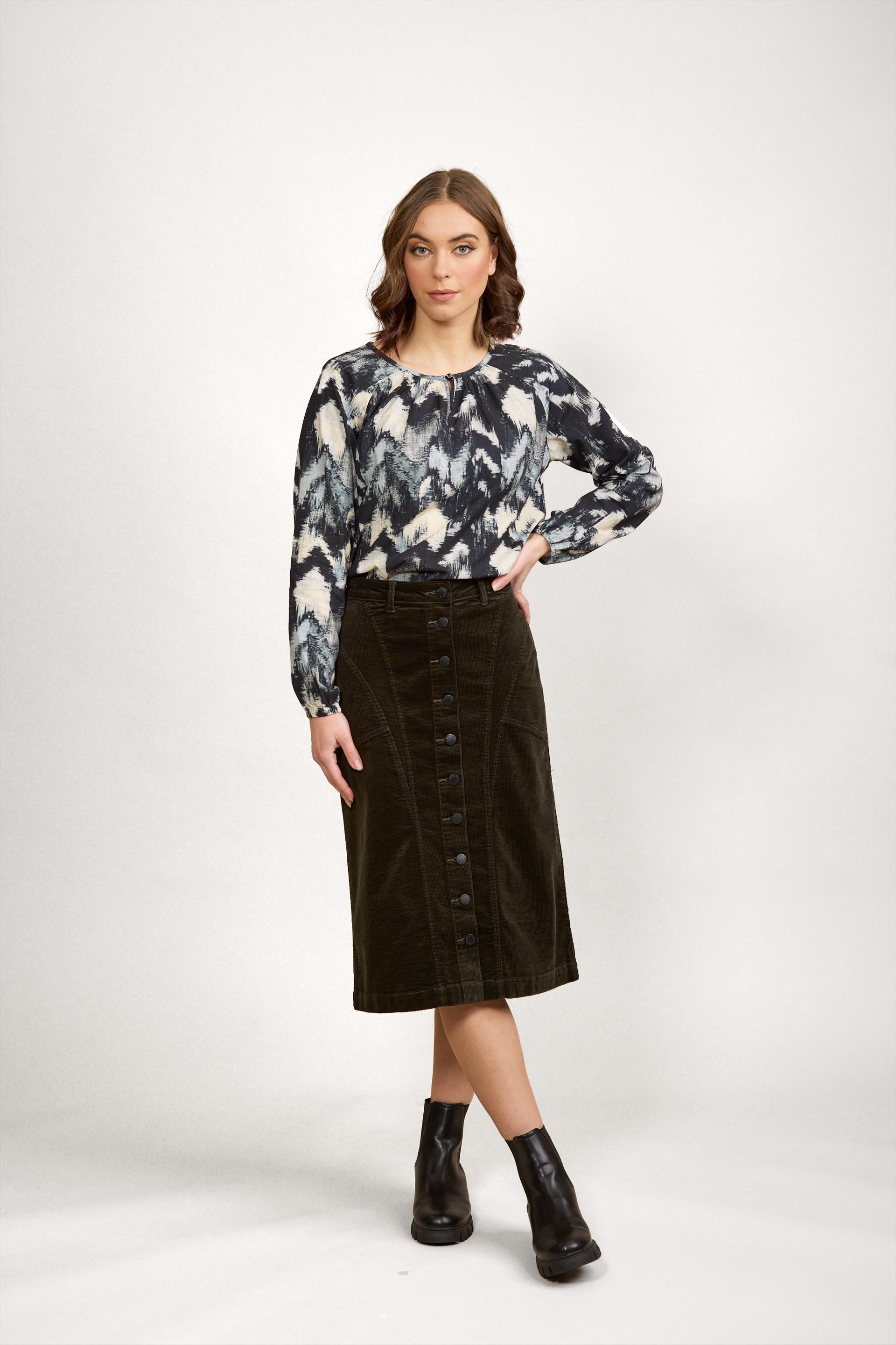 K4028C Koa Cord Skirt - Hunter - Knewe Label