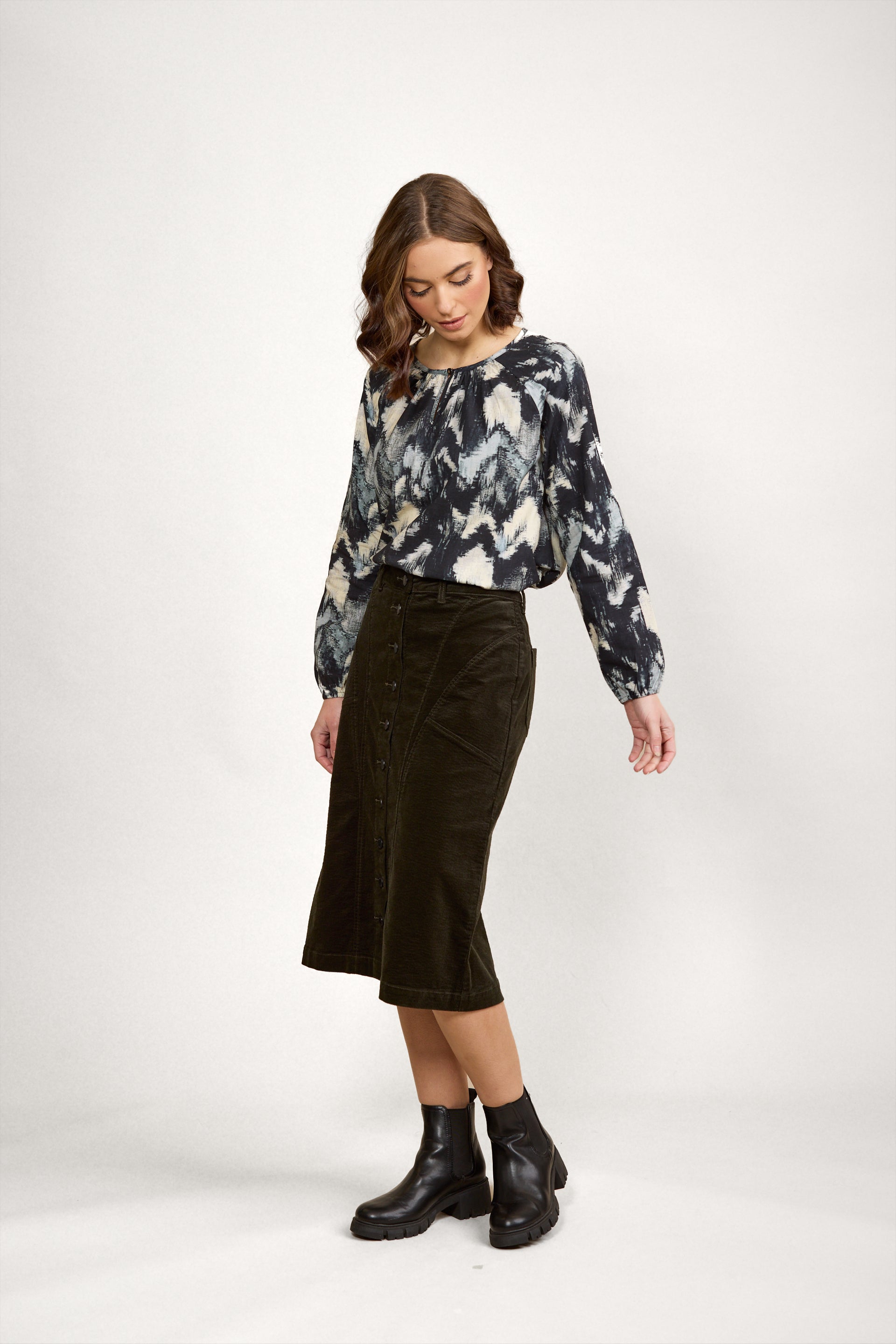 K4028C Koa Cord Skirt - Hunter - Knewe Label