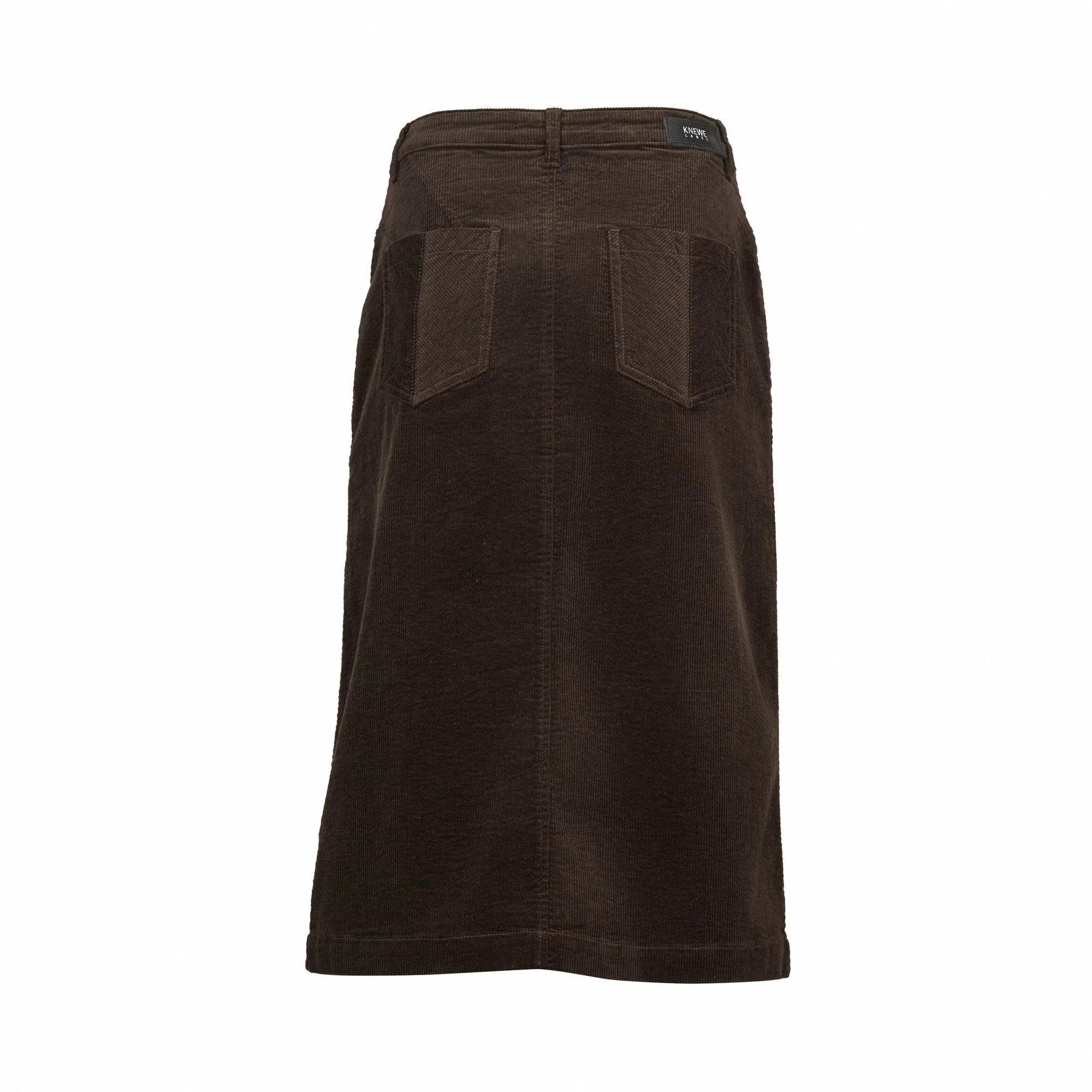 KNEWE Label women's K4028C Koa Cord Skirt in Soot - close-up fabric detail