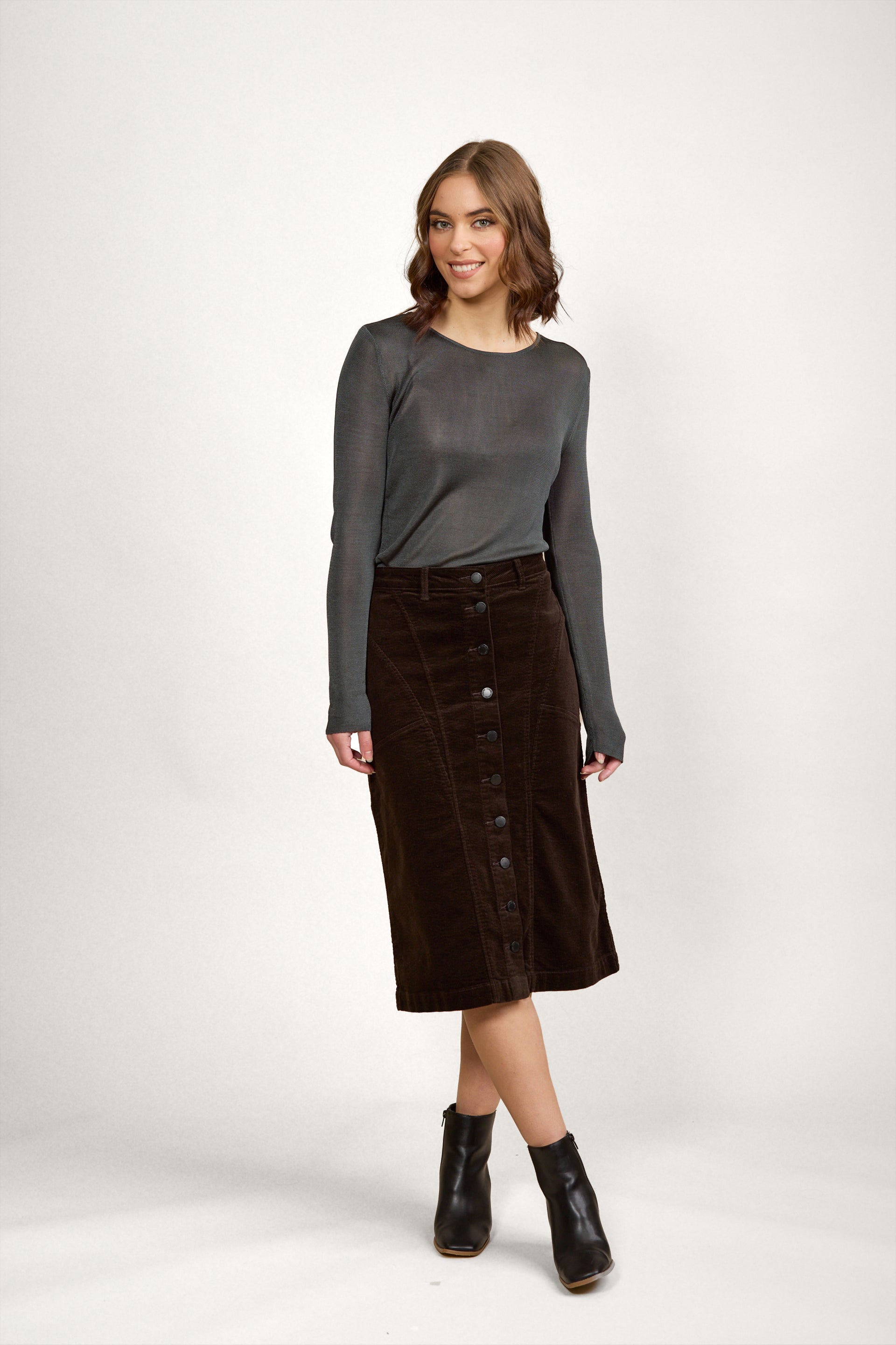 K4028C Koa Cord Skirt - Soot - Knewe Label