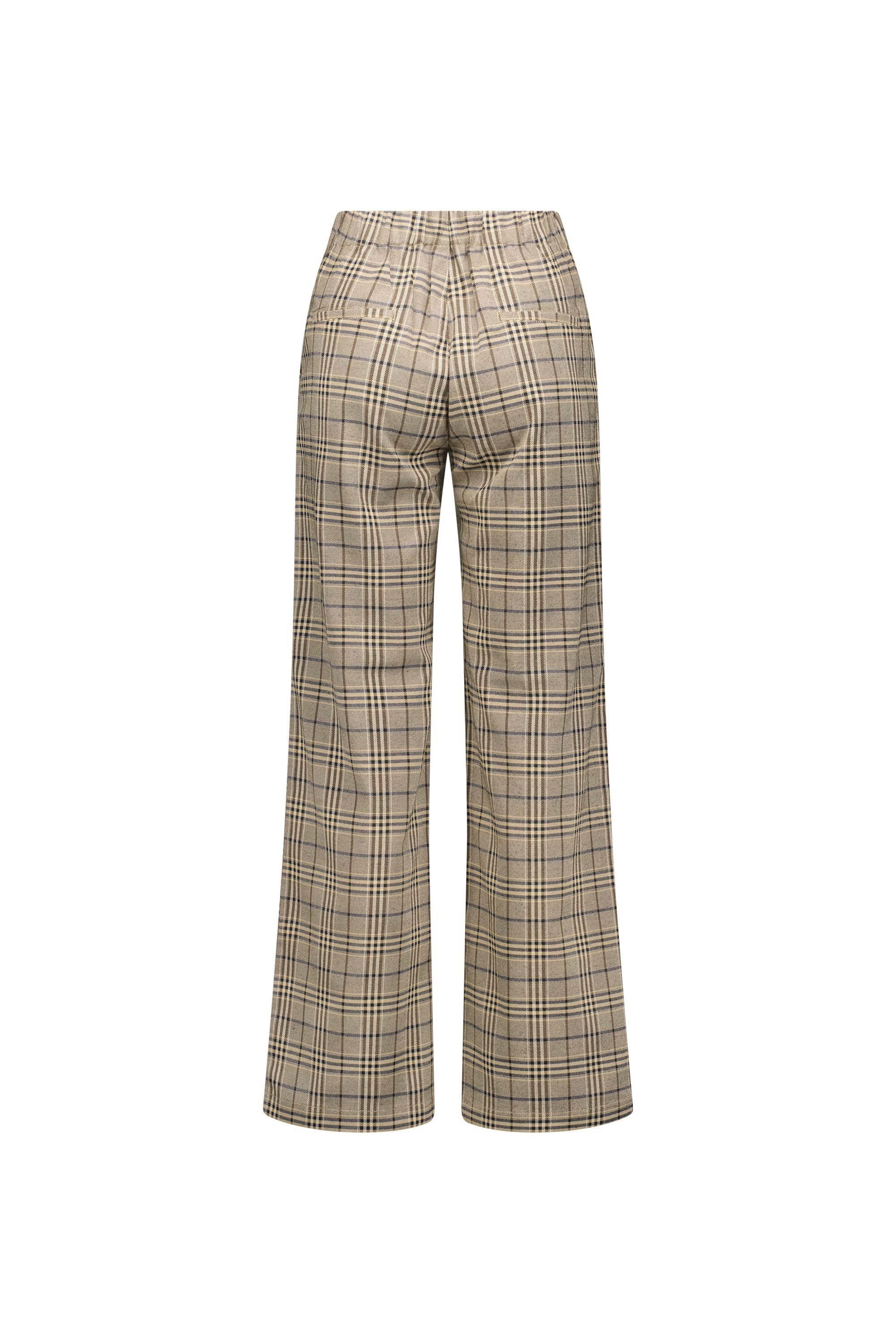 KNEWE Label women's K7073 Como Wide Pant Twig in Check - close-up fabric detail