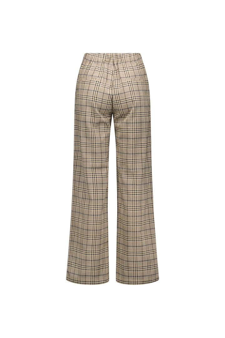 KNEWE Label women's K7073 Como Wide Pant Twig in Check - close-up fabric detail