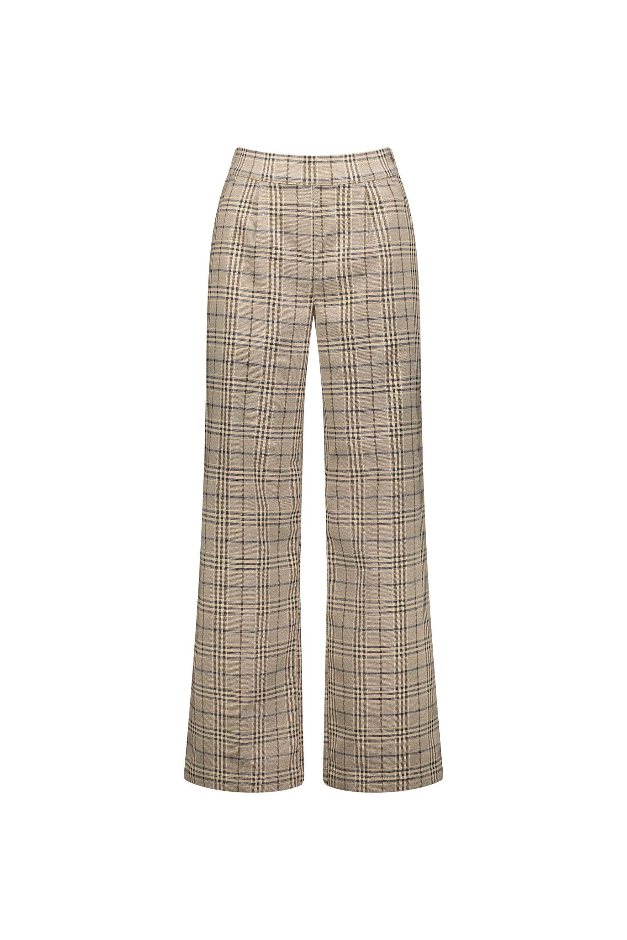 KNEWE Label women's K7073 Como Wide Pant Twig in Check - close-up fabric detail