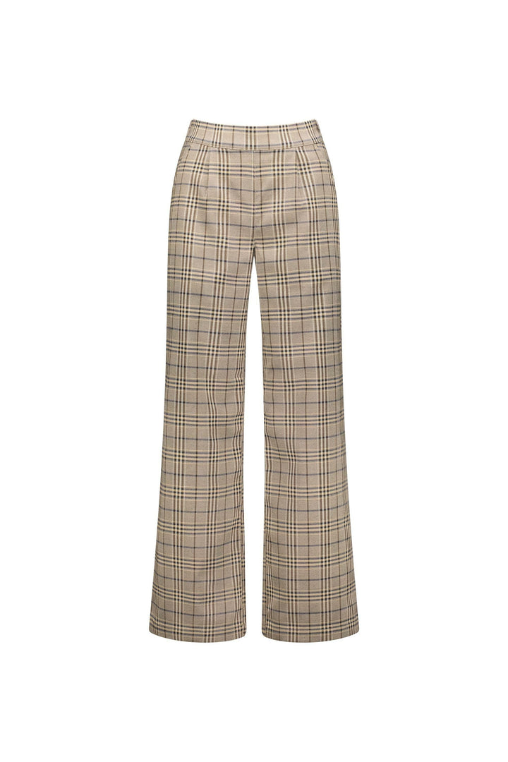KNEWE Label women's K7073 Como Wide Pant Twig in Check - close-up fabric detail