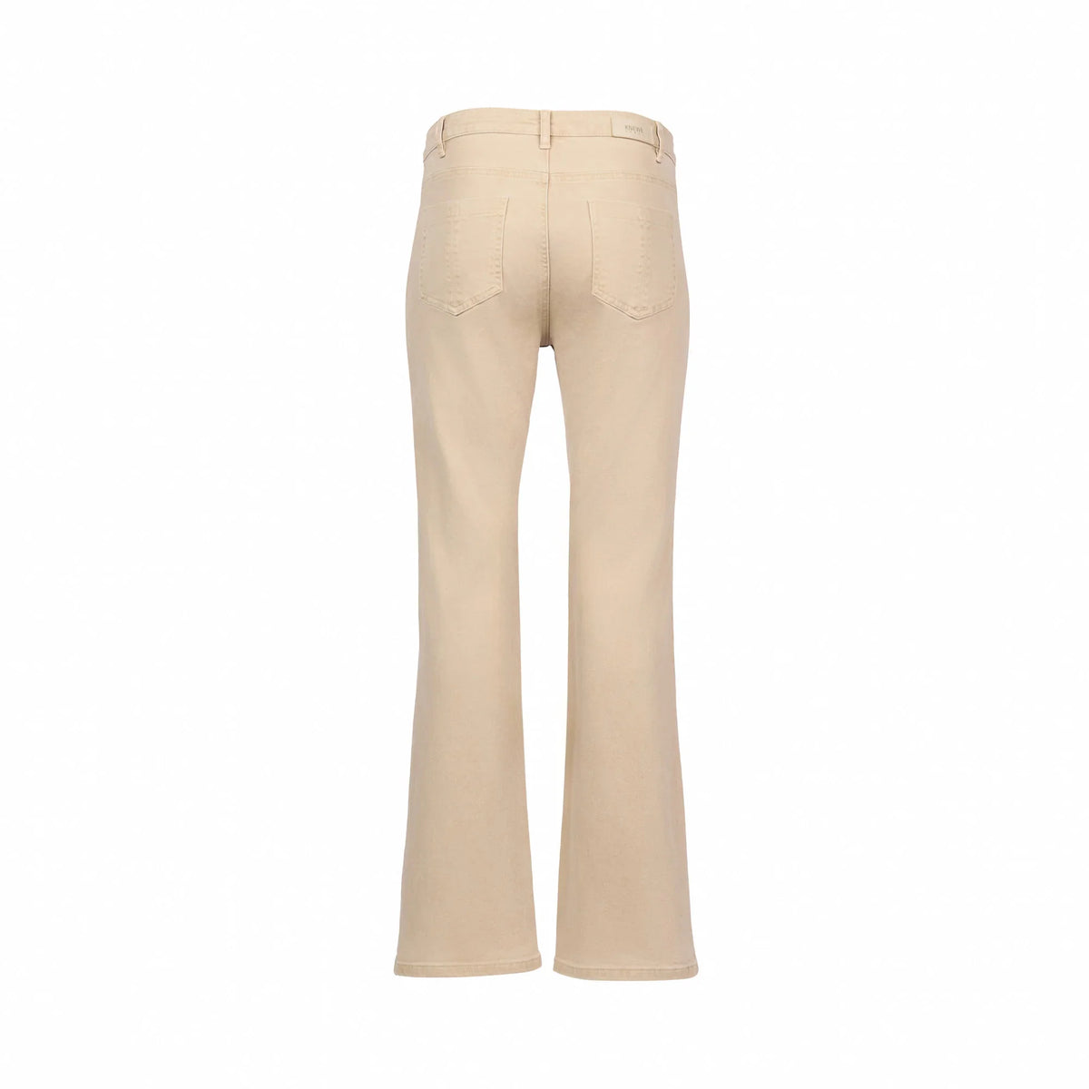 The Potter Jean - Oat Denim by Knewe Label is shown from the back, with two back pockets, a fitted waist with belt loops, and crafted from stretch fabric, all set against a plain white background.