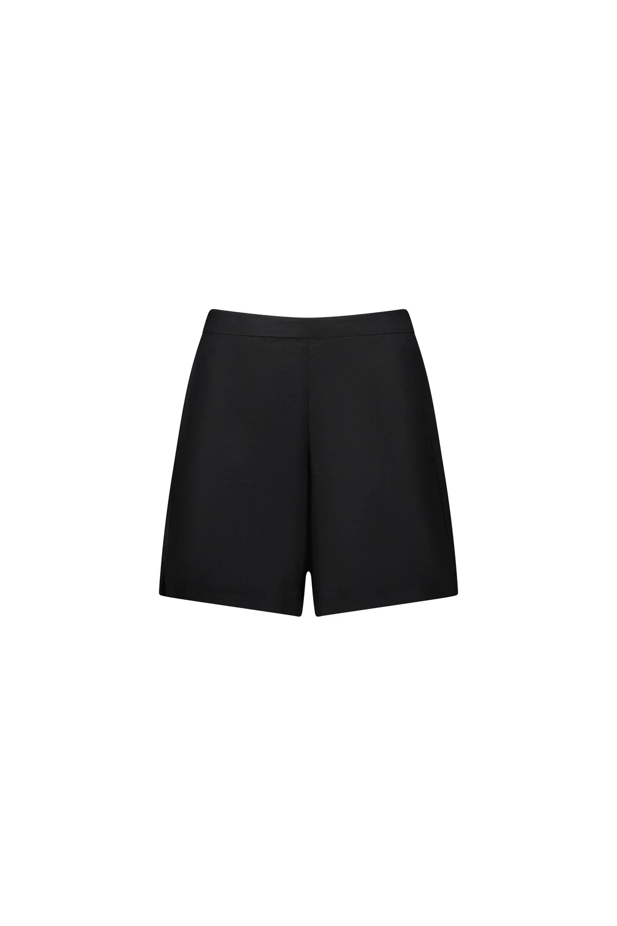 Front view of classic black fashion shorts on white background
