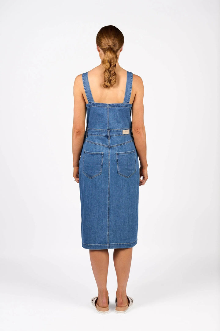 KNEWE Label women's K1062 Novel Dress Blue in Denim - close-up fabric detail