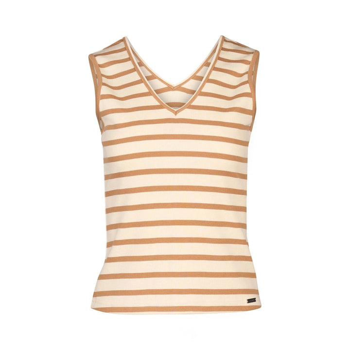 KNEWE Label women's K3060 Vista Tank Ecru Caramel in Stripe - close-up fabric detail