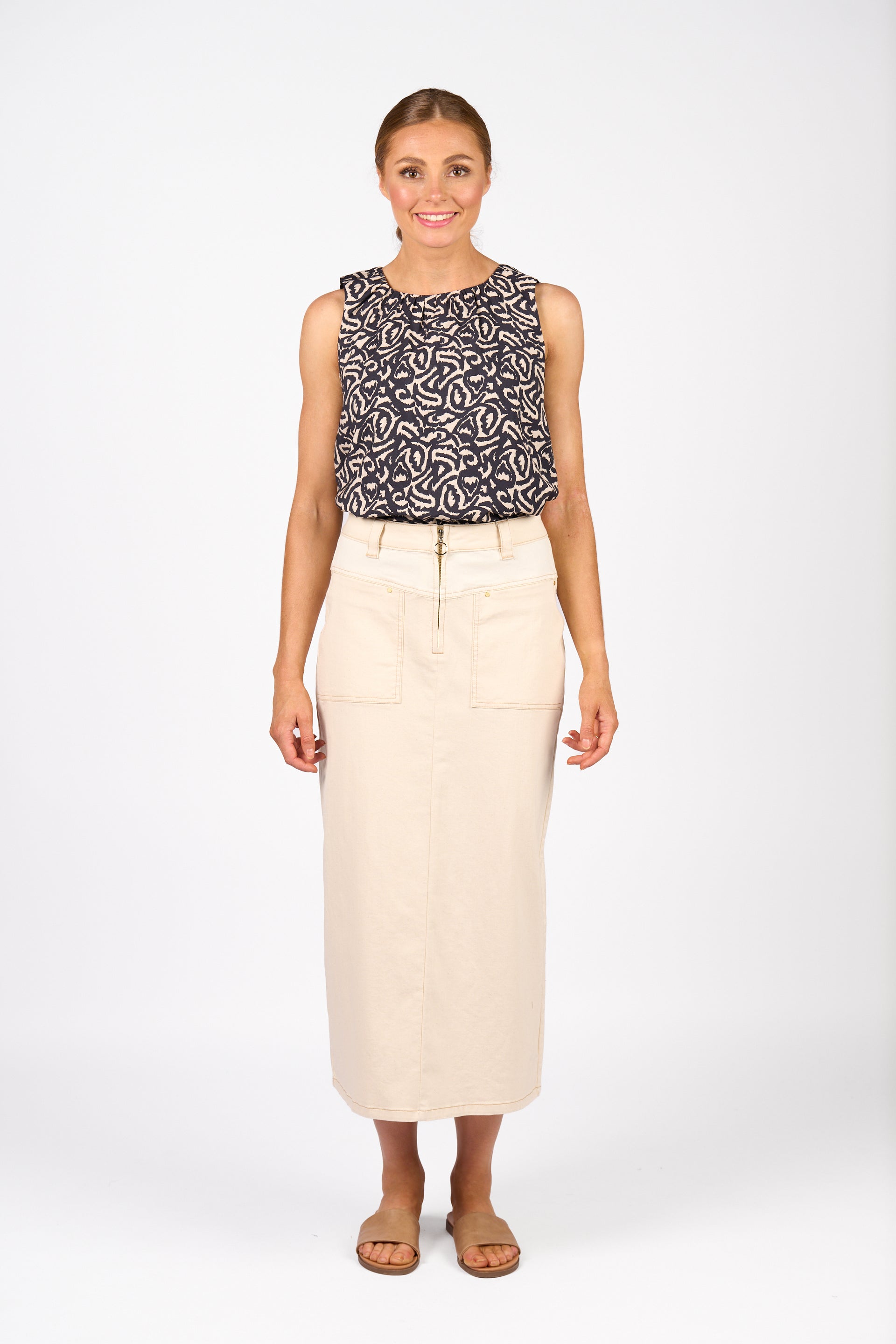 K4038 Spin Skirt - Natural Denim