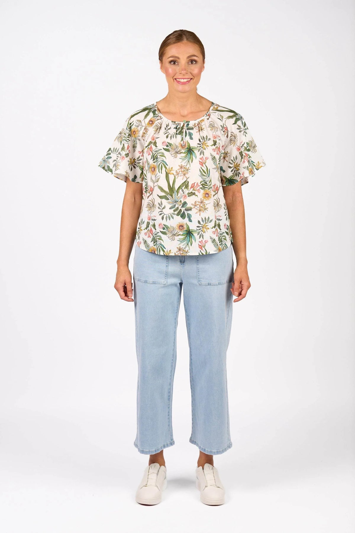 KNEWE Label women's K5083P Hazel Top in Wild - close-up fabric detail