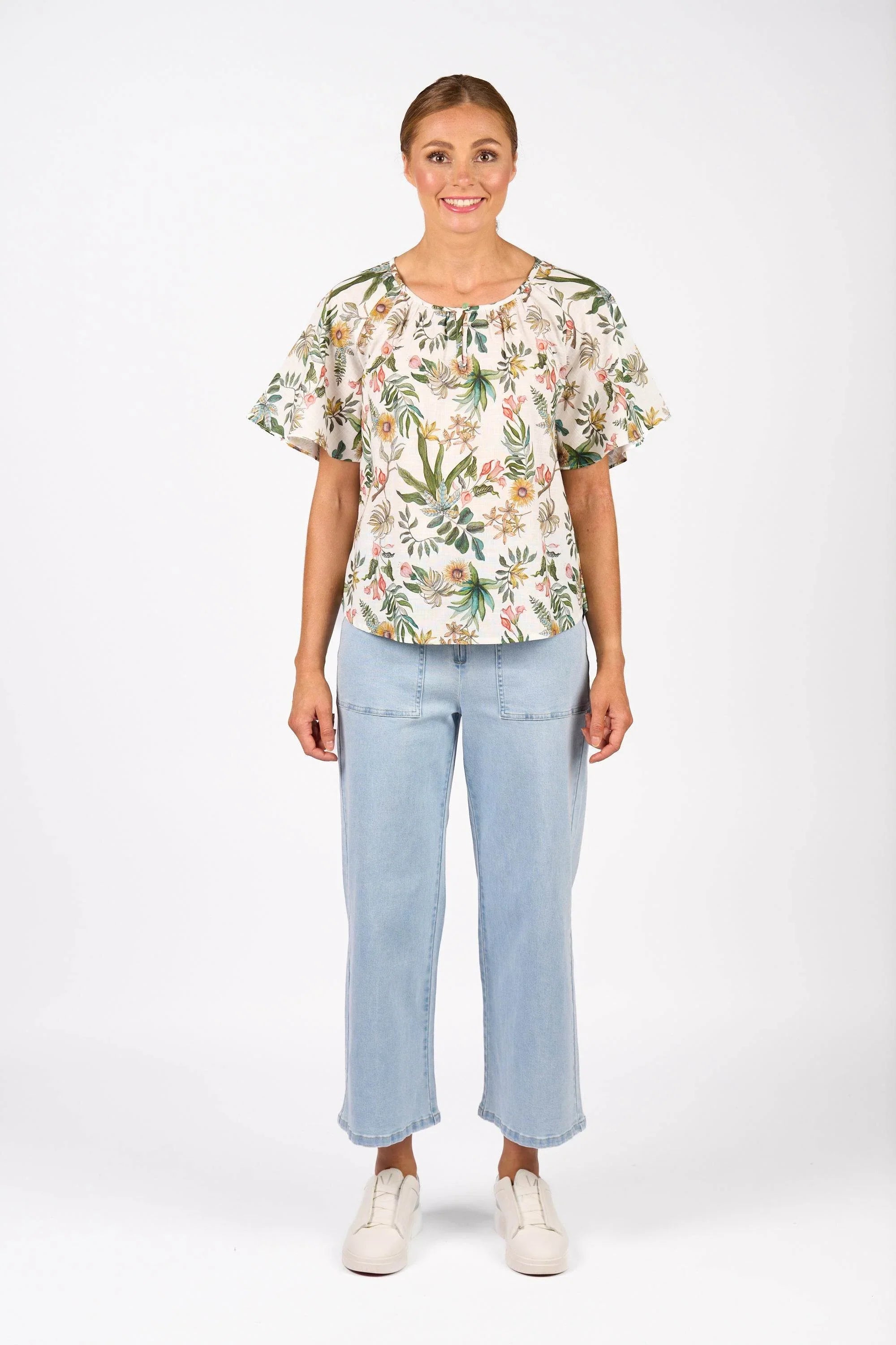 KNEWE Label women's K5083P Hazel Top in Wild - close-up fabric detail