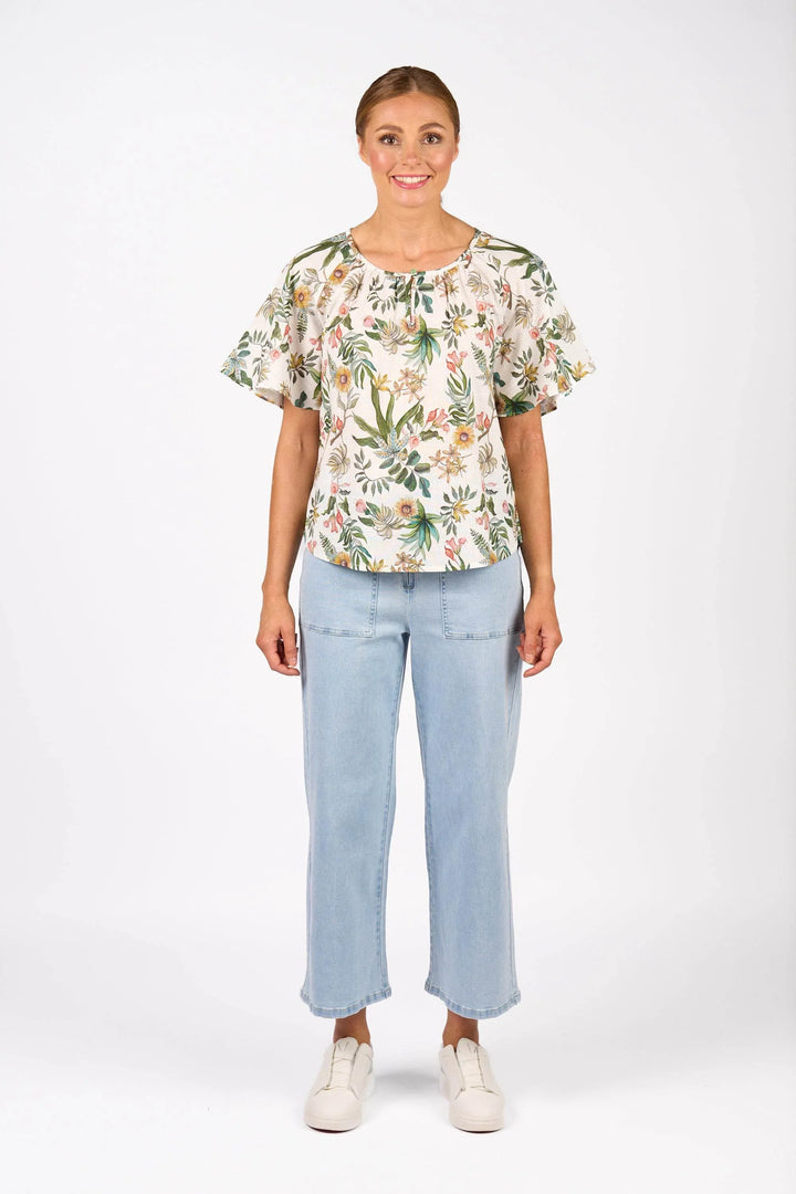 KNEWE Label women's K5083P Hazel Top in Wild - close-up fabric detail