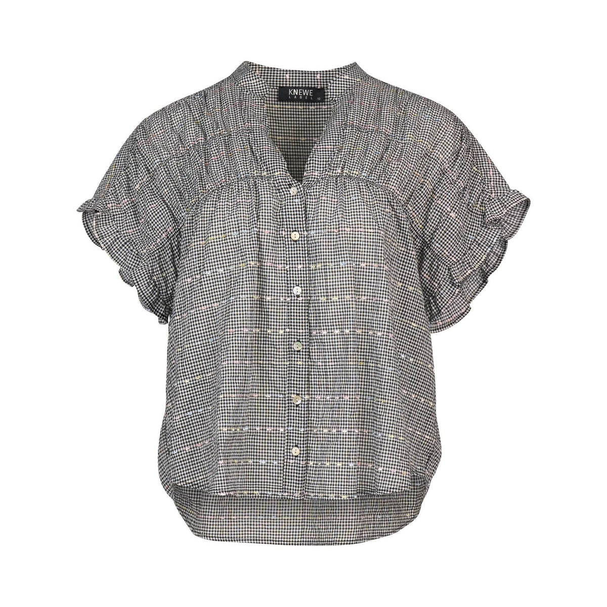 KNEWE Label women's K5097 Addison Top Black in Check - close-up fabric detail