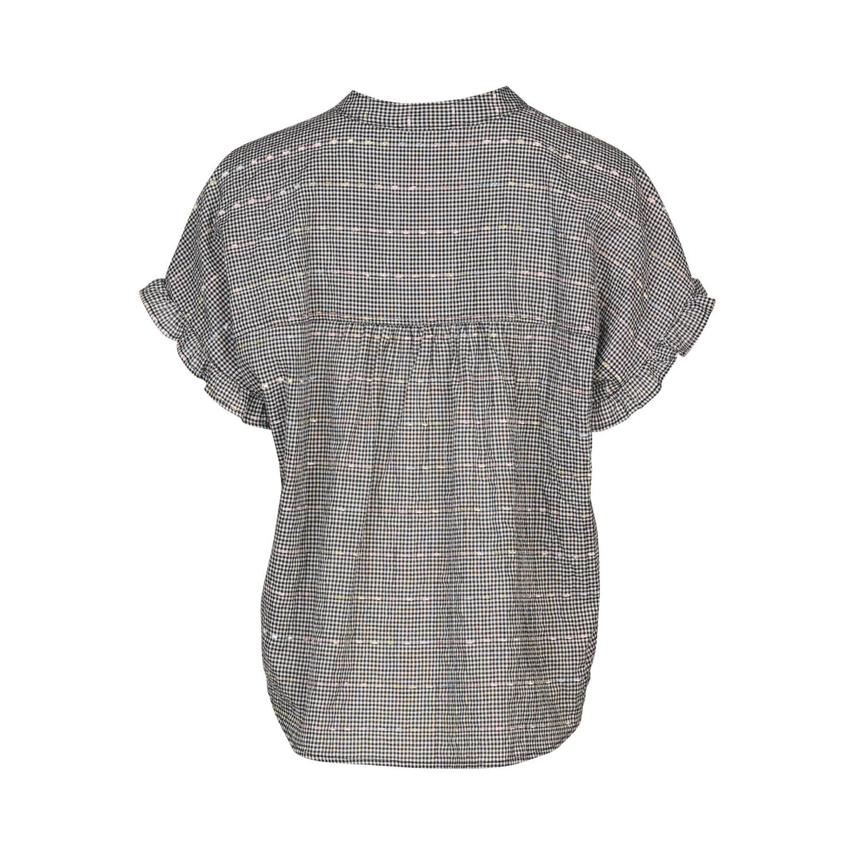 KNEWE Label women's K5097 Addison Top Black in Check - close-up fabric detail