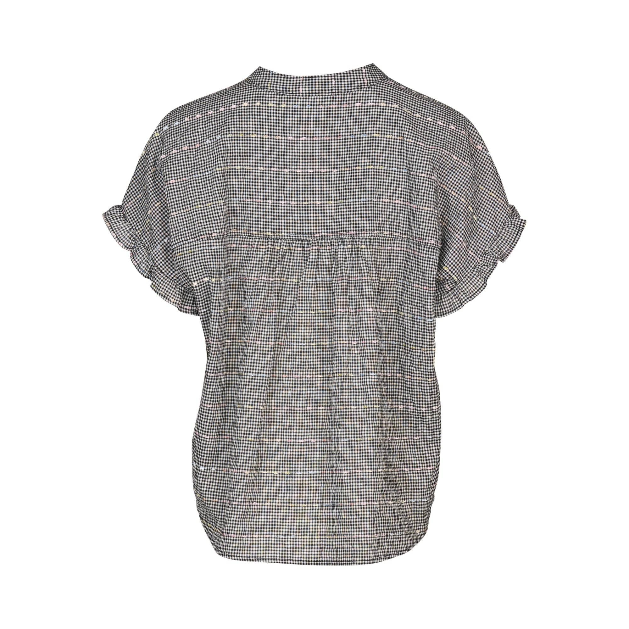 KNEWE Label women's K5097 Addison Top Black in Check - close-up fabric detail