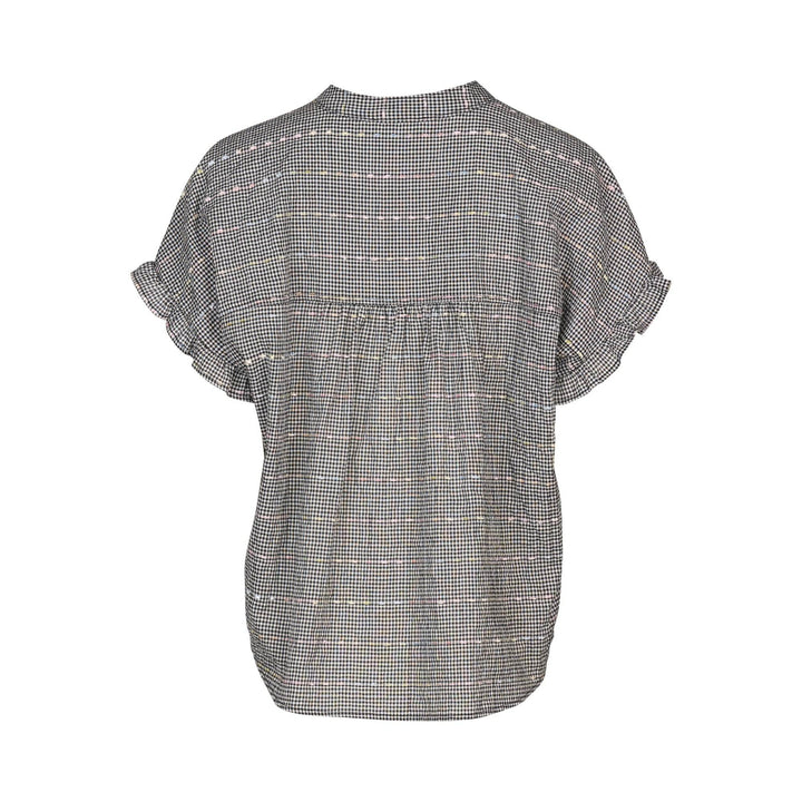 KNEWE Label women's K5097 Addison Top Black in Check - close-up fabric detail