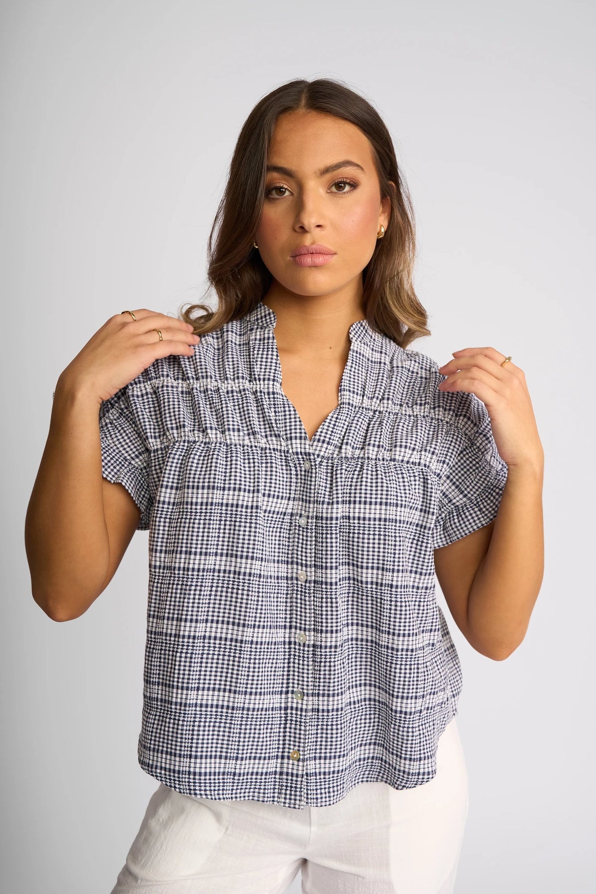 Addison Top - Ink Gingham
