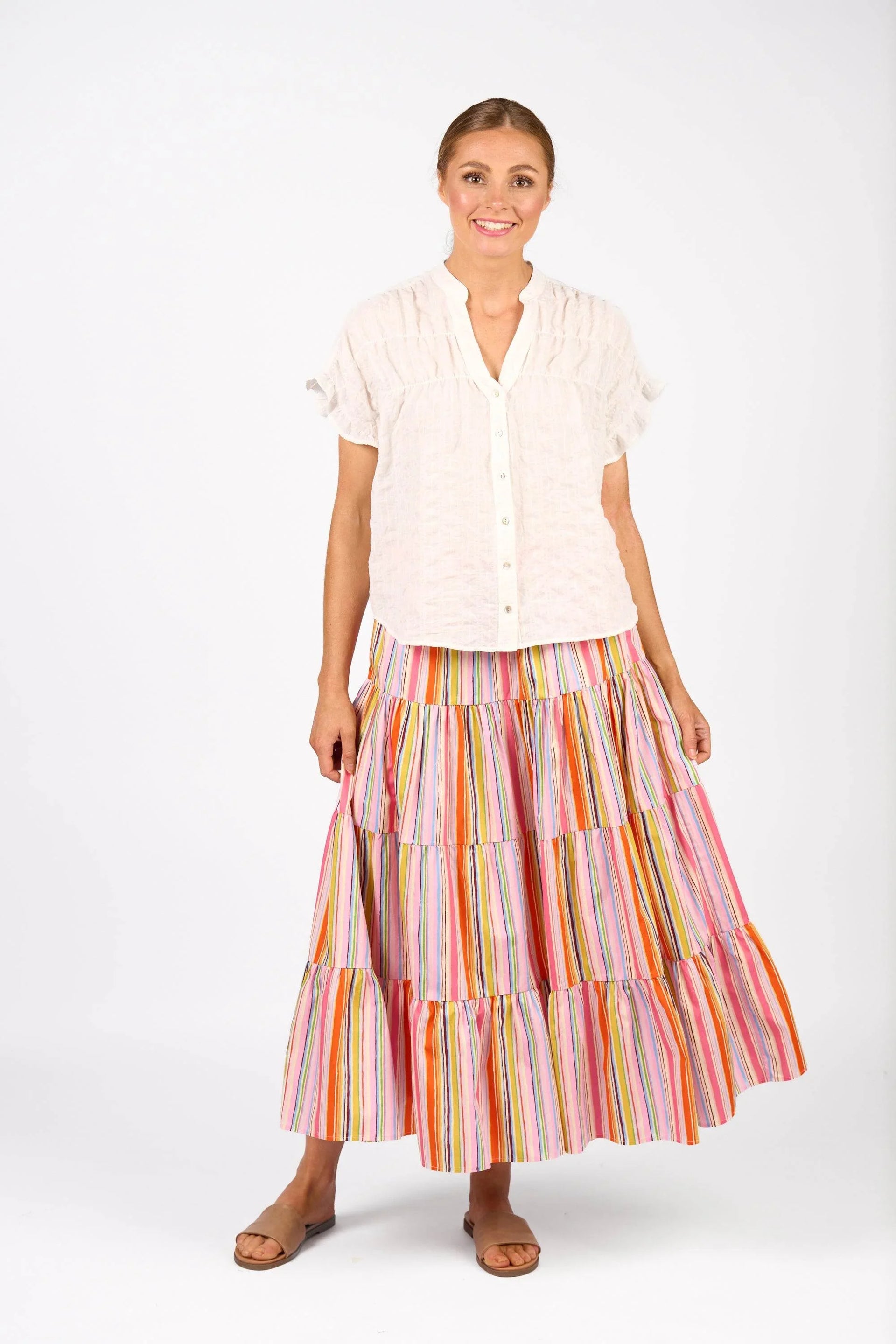 KNEWE Label women's K5097 Addison Top White in Check - close-up fabric detail