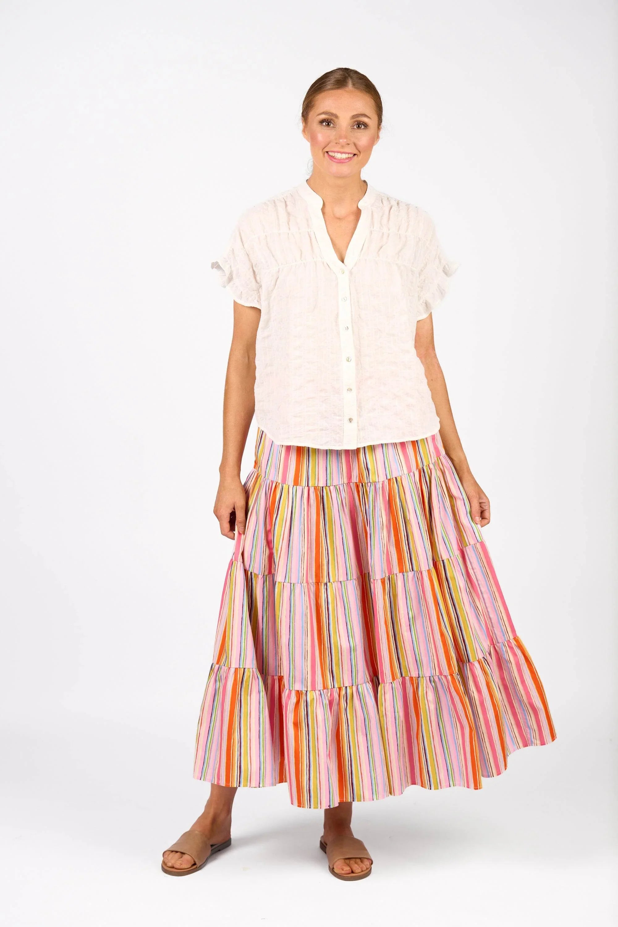 KNEWE Label women's K5097 Addison Top White in Check - close-up fabric detail