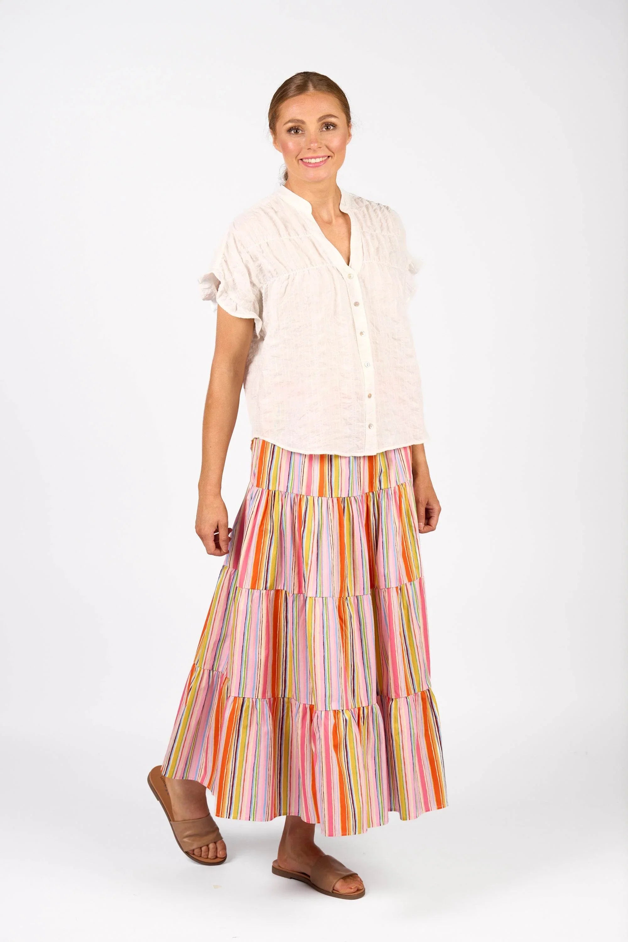 KNEWE Label women's K5097 Addison Top White in Check - close-up fabric detail