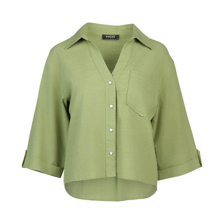 KNEWE Label women's K5103 Knight Shirt in Sage - close-up fabric detail
