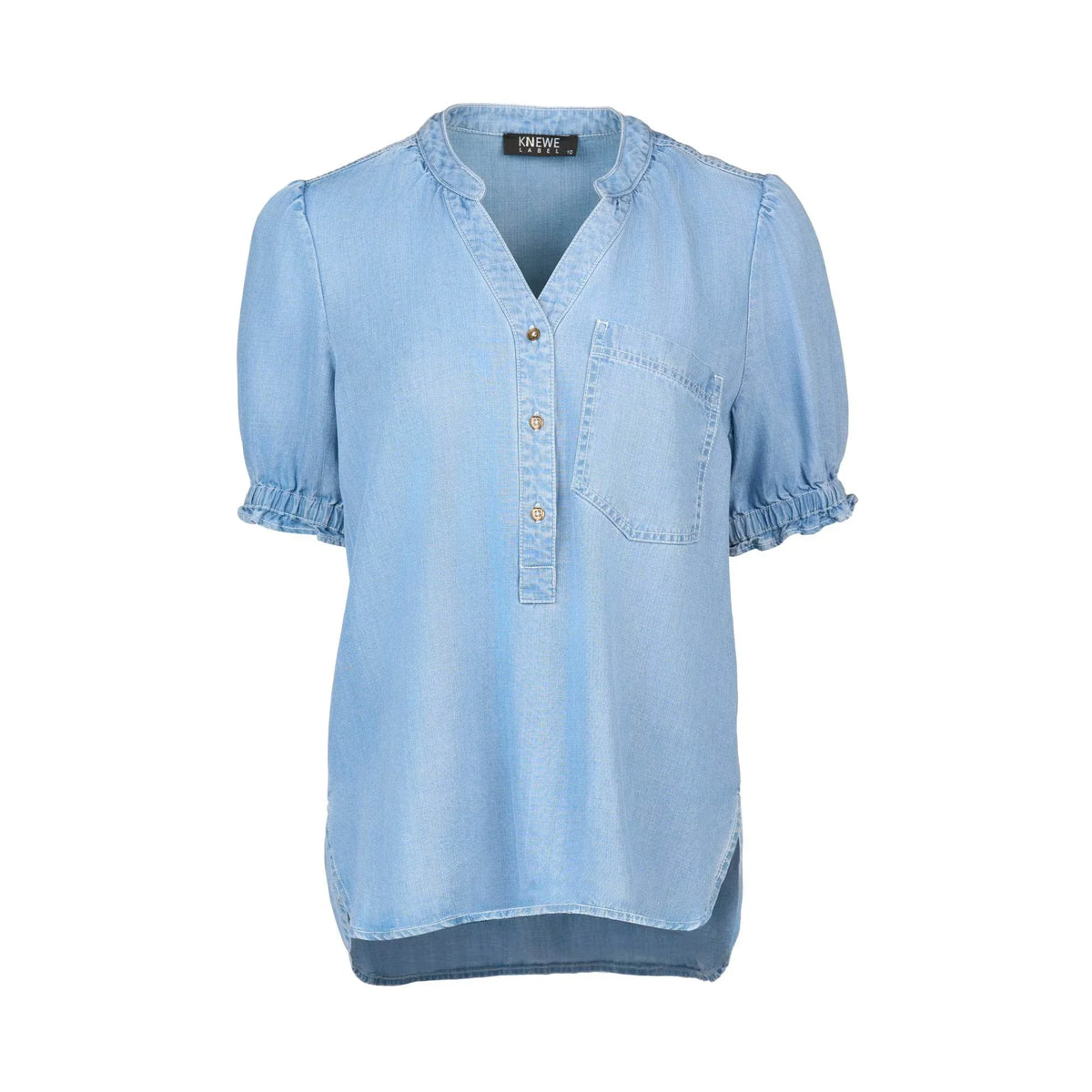 KNEWE Label women's K5104 Naomi Top Light in Blue - close-up fabric detail