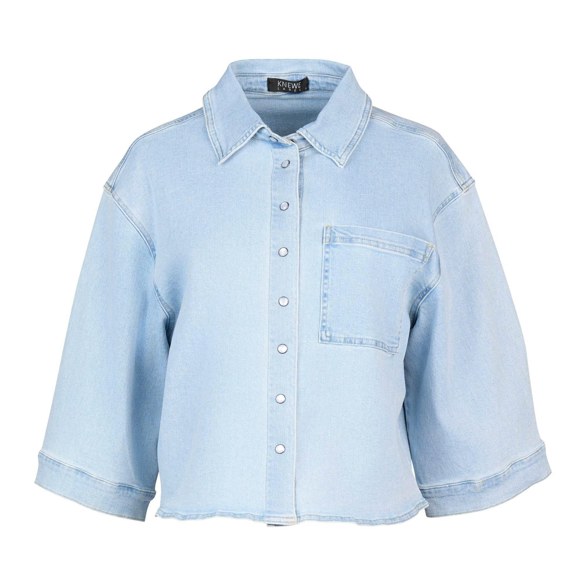 KNEWE Label women's K6045 Coupe Shacket Light in Wash - close-up fabric detail
