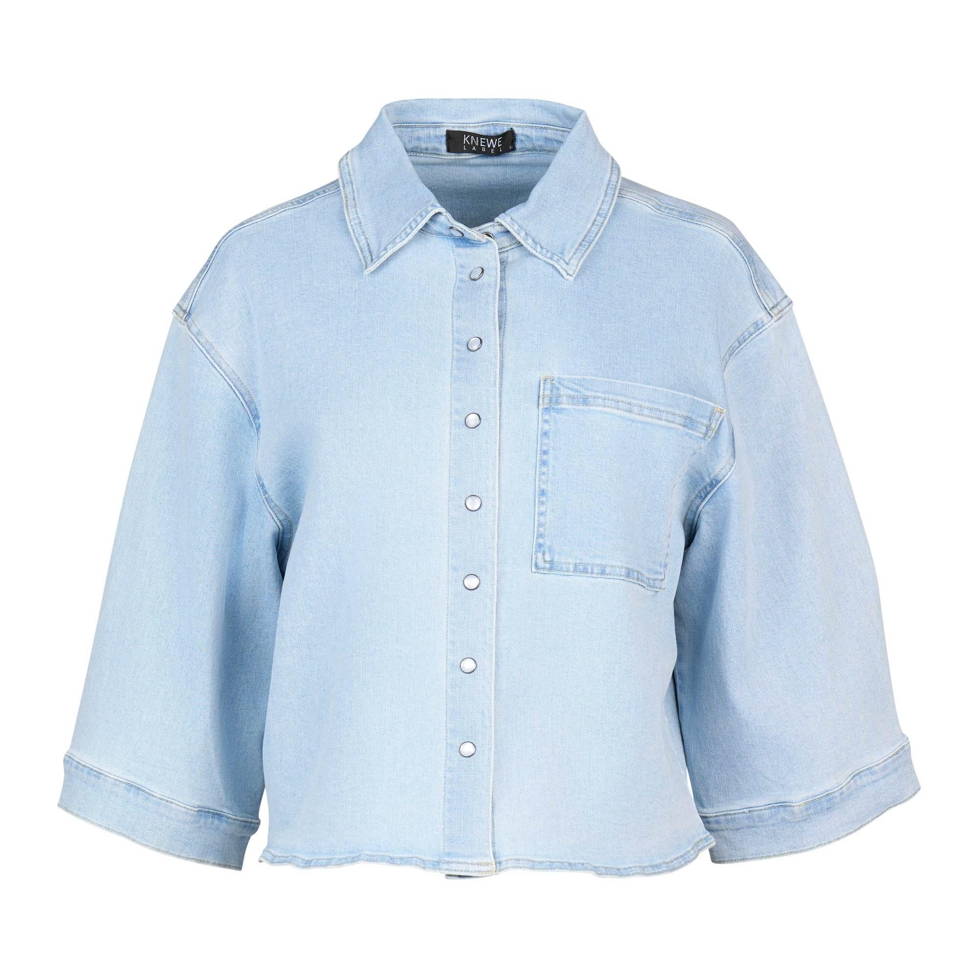 KNEWE Label women's K6045 Coupe Shacket Light in Wash - close-up fabric detail