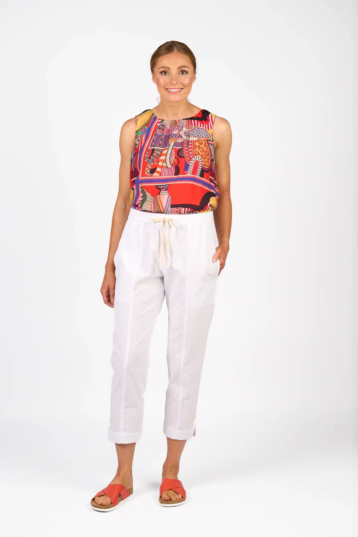 KNEWE Label women's K7076 Checker Pant White in Ecru - close-up fabric detail